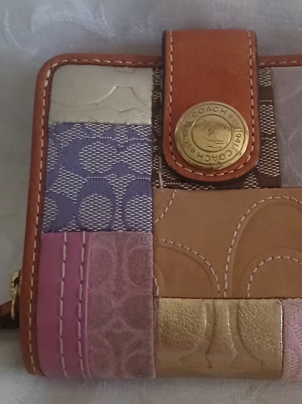 Coach Patchwork Leather Wallet - Pink & Brown